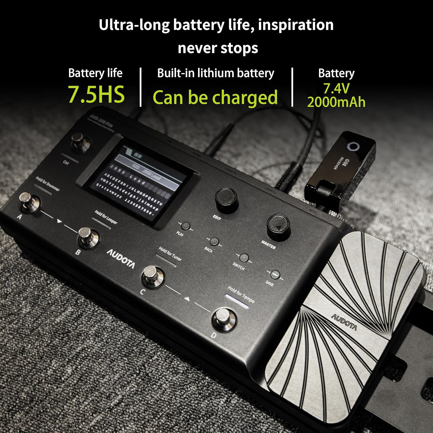 AUDOTA AME-200 Pro Guitar Multi Effects Processor with Amp Modelling, Reverb, Delay, Looper, Drum Machine, 4 Footswitches, Expression Pedal, USB OTG Recording, MNRS GNR & GIR Loader