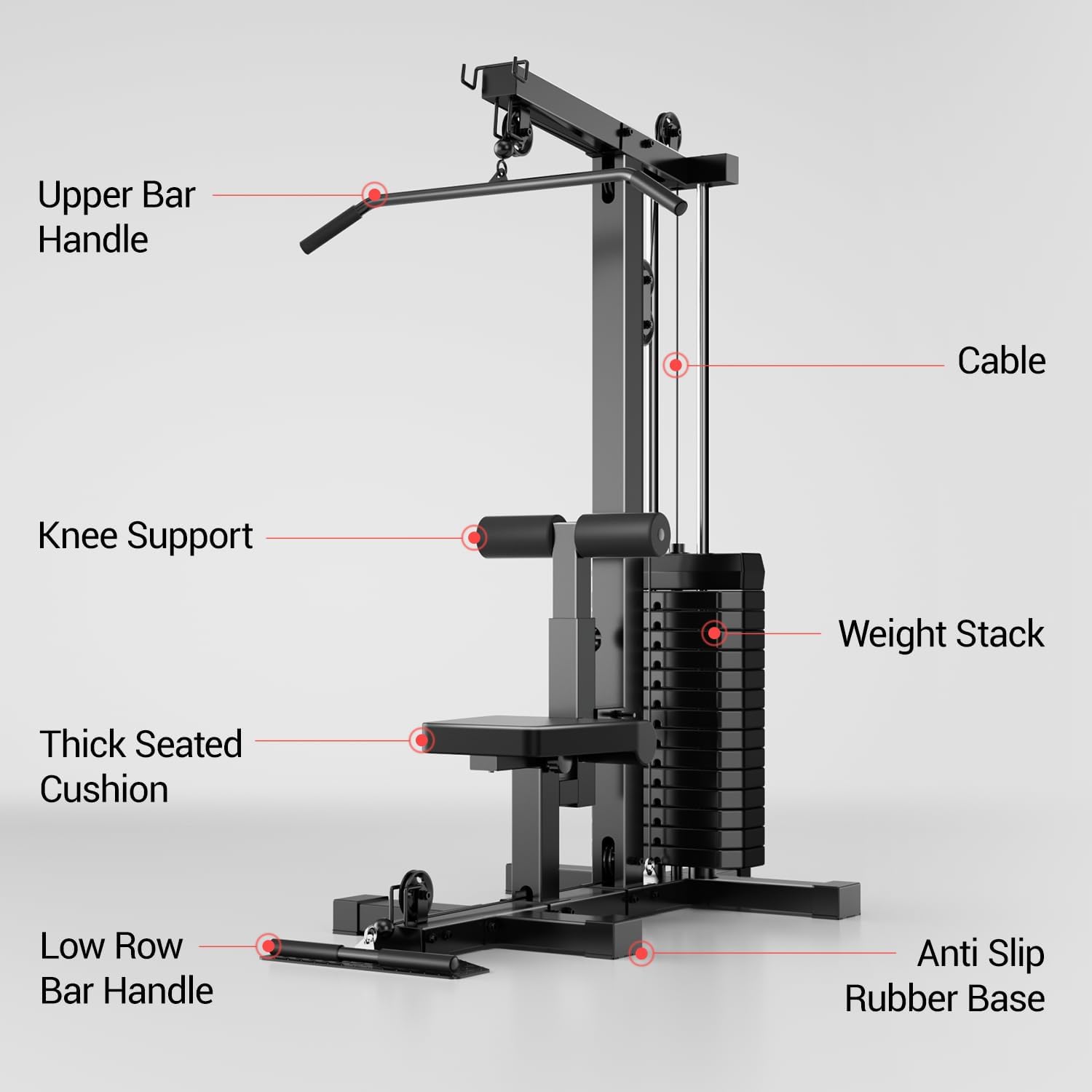 LAT Pulldown Machine, Home Gym Fitness Exercise Body Workout Strength Training & Low Row Machine with 160 LBS Weight Stack, Multi-Functional Pulley System for Triceps, Biceps, Back & More