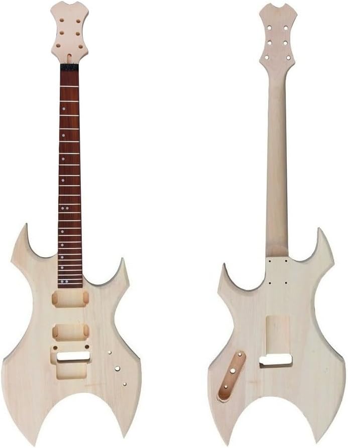 Complete Set Electric Guitar Kit Mahogany Neck 22 Frets 25.5 inch Rosewood Fingerboard Unfinished Basswood Body with Fully Components Guitar Parts Included
