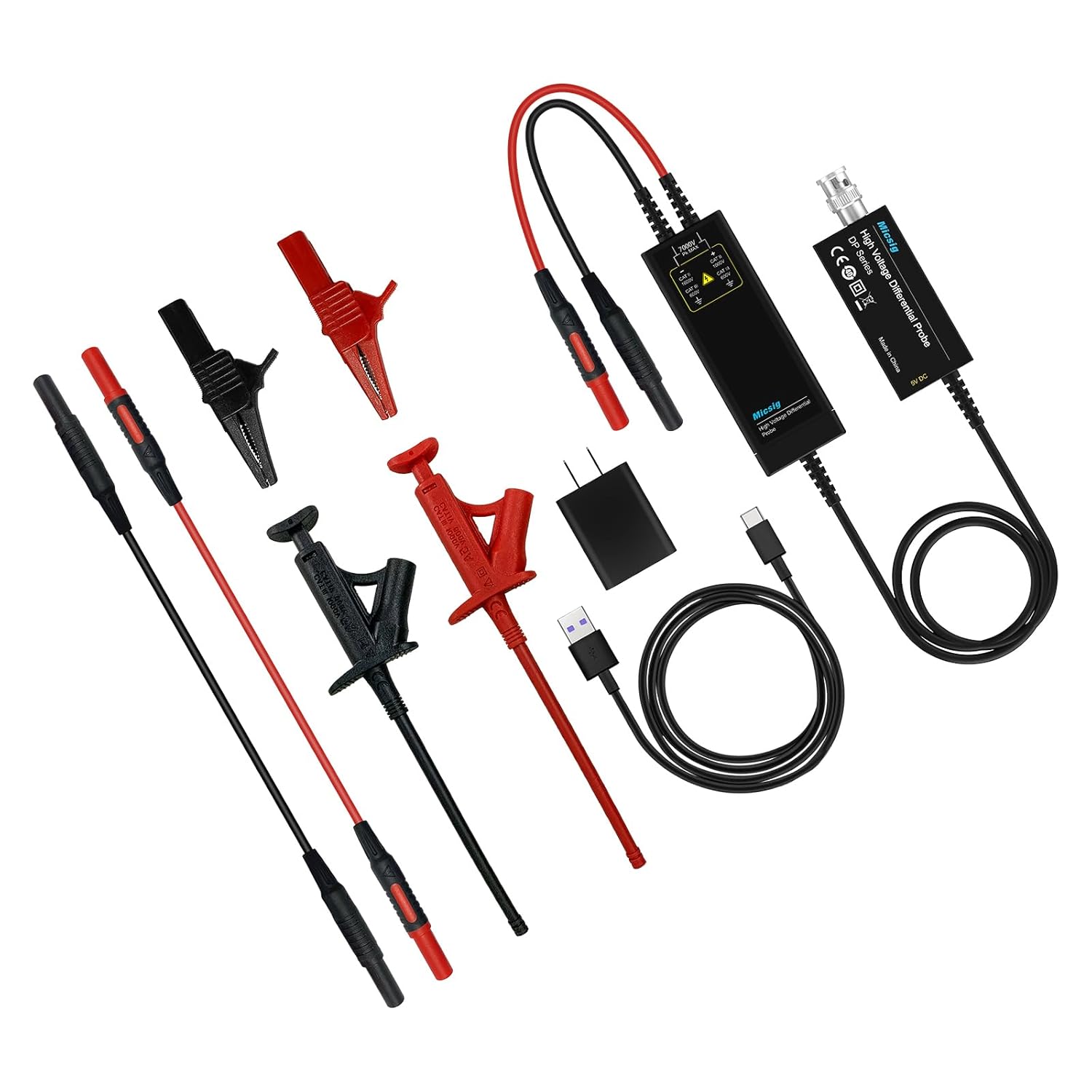 Micsig DP7000 High Voltage Differential Probe Kit, 7000V 100MHz, 3.5ns Rise Time, 100X/1000X Attenuation Rate, Oscilloscope Probe Kit Accessory