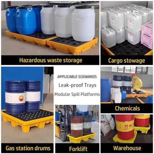 Oil Drum Tray,Lightweight Nestable Floor Pallets Drum Spill Containment Platform Leak-Proof Plastic Pallet Forklift Trucks Pallet Oil Drum Leakage Tray(130 * 68 * 15cm)