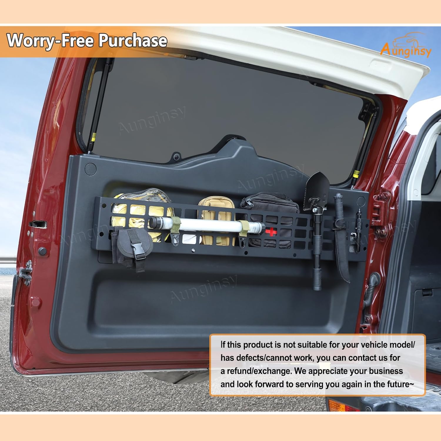 Aunginsy Rear Trunk Door Molle Storage Rack Shelf Compatible with Toyota FJ Cruiser 2007-2021 2022+, Car Tailgate Panel Hanging Organizer Holder, Back Door Storage Bracket Mount Expansion Accessories