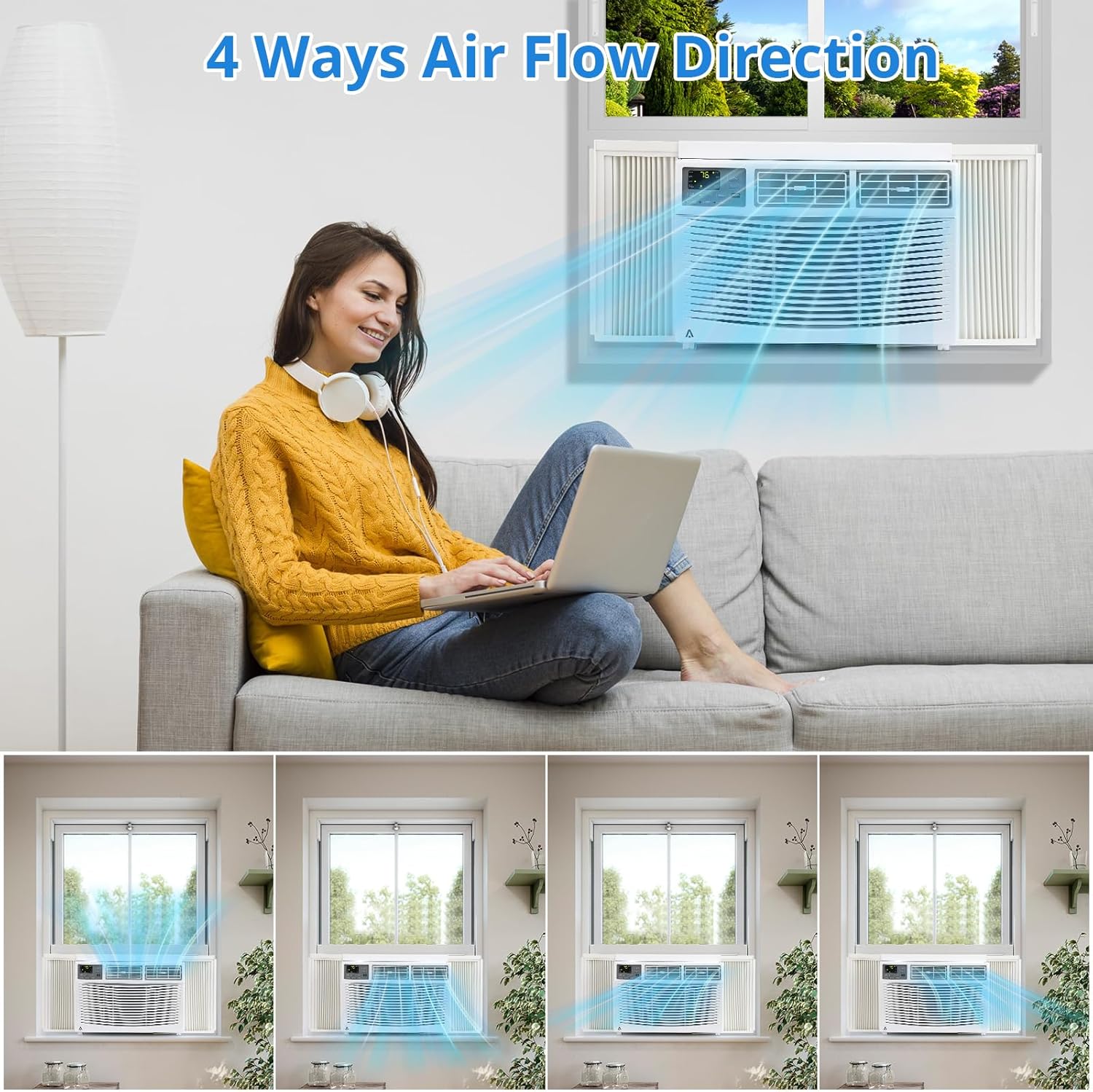 8,000 BTU WiFi Smart Window Air Conditioner with Cooling Area up to 350 Sq Ft, Smart Window Air Conditioner with App Control, Digital Display and Remote, Bedroom/Apartment/Office