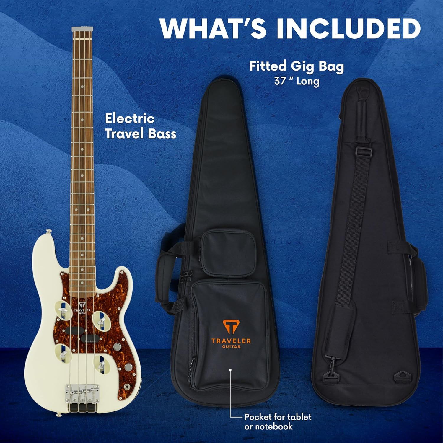 Traveler Guitar TB-4P Pearl White Bass | Travel Guitar with Aux-in | 4 String Bass Guitar with 22 Jumbo Frets | Full 32