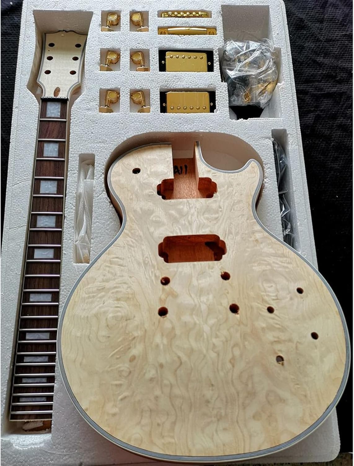 TSTS Beginner DIY Electric Guitar Kit Flame Maple Veneerr Mahogany Okoume Body Neck Fingerboard Unfinished Electric Guitar Kit