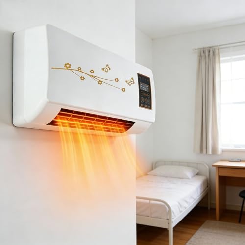 1800W Wall Air Conditioner Wall Mounted Mini AC Unit for Bedroom 2 In 1 Smart Ac Heater with Remote Control, Portable Heater and Fan Combo for RV, Garage, Nursery Heating and Cooling(Yellow)