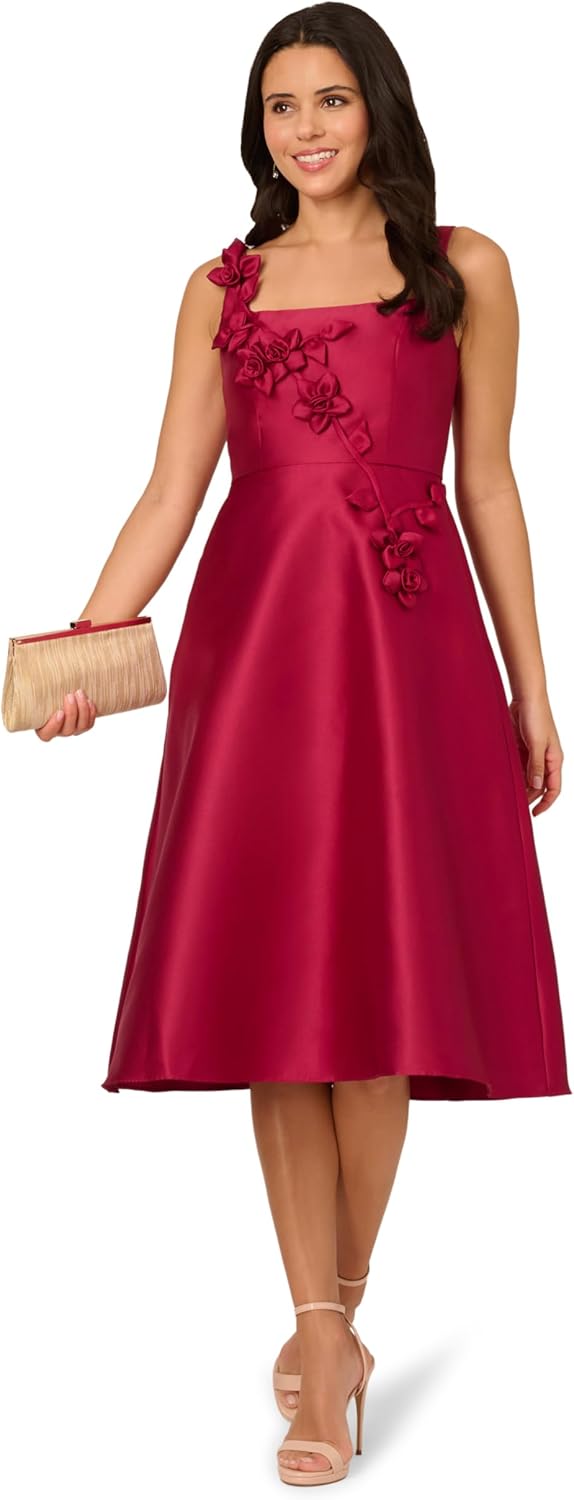 Adrianna Papell Womens Mikado Petal Dress