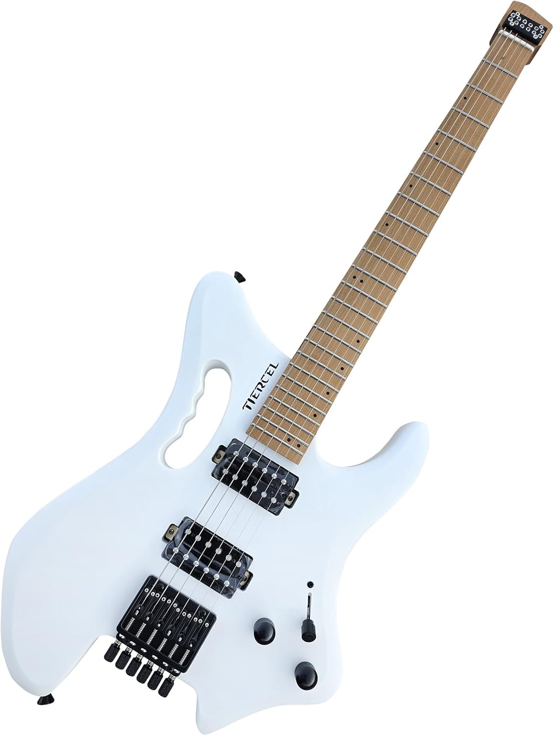 Headless Electric Guitar, Full Size Electric Guitar Solid Body Electric Guitar, Headless Guitar For Starter, Intermediates and Professionals with Tools, Gig Bag Solid-Body Electric Guitar (White)