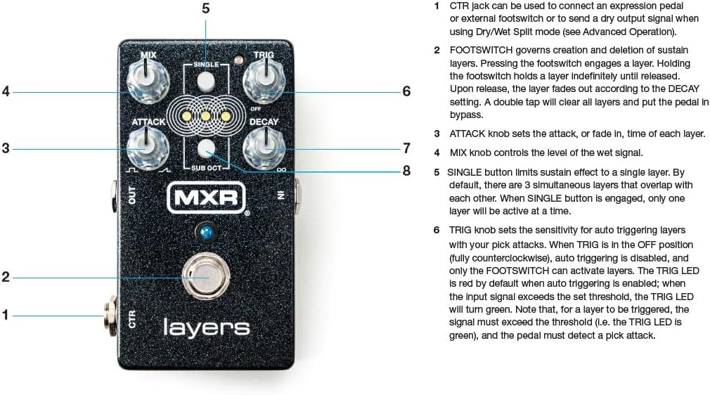 MXR M307 Layers Harmonic Sustain Electric Guitar Effects Pedal with Tonebird Bundle with MXR Patch Cables, Groovetech Multi-Tool, Dunlop Picks and ECB003 9V Power Supply