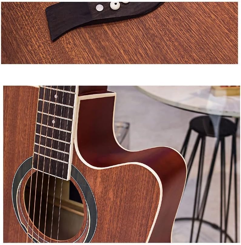 Folk Guitar, Echo Sound Hole, Round Sound Quality, Fully Enclosed Knobs, Notched Corner Design, Curved Fingerboard (Size:41 inches,Color:Brown)