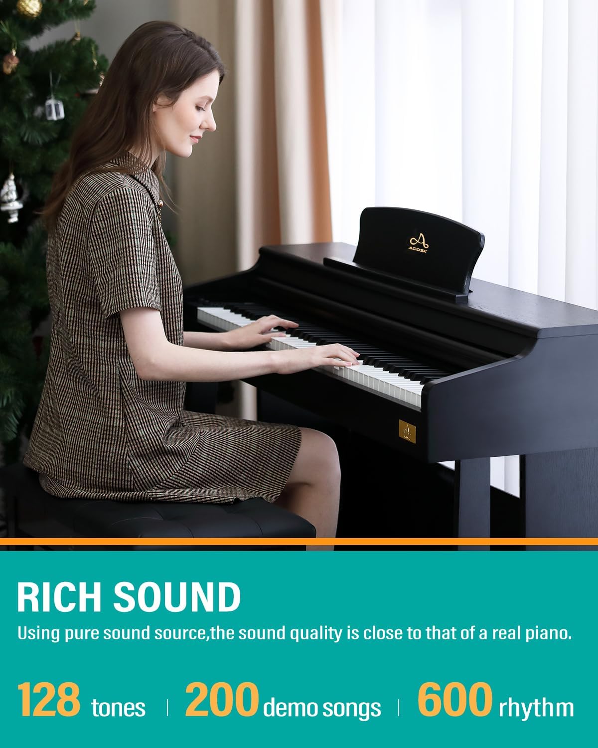 AODSK 88 Key Weighted Hammer Action Digital Piano with Full-Size Weighted Keys+AODSK Wooden Duet Piano Bench with Padded Cushion and Storage Compartment