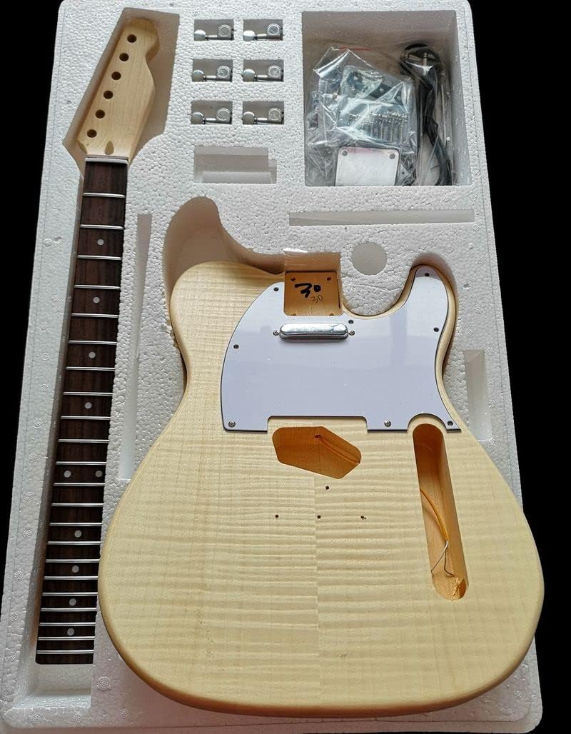 Maple Tiger Pattern Maple Electric Guitar Basswood Body Neck Rosewood Fingerboard DIY Combination DIY Guitar Kit (Color : 19)