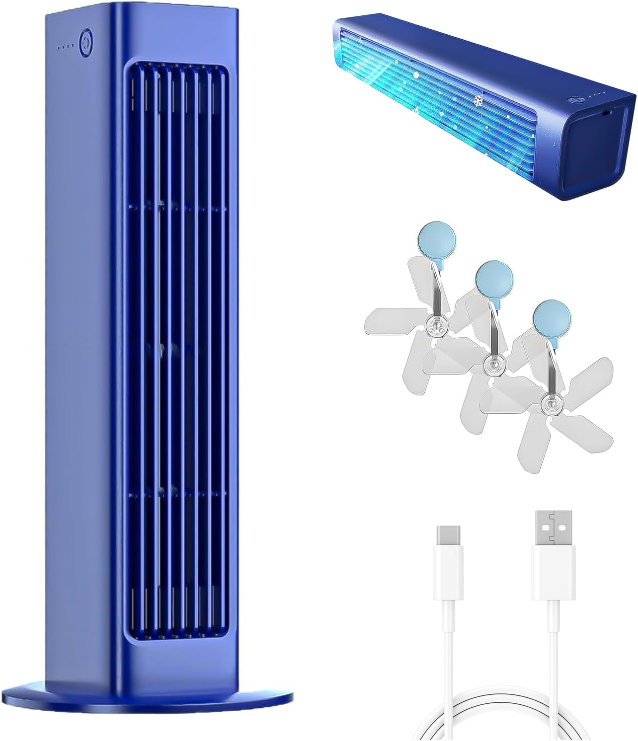 Portable Kitchen Cooling Air Conditioner, 3 Speeds with Air Conditioner Wind Deflector, Turbo Compression Cooling, USB Rechargeable Suitable for Kitchen, Bedroom and Living Room (blue)