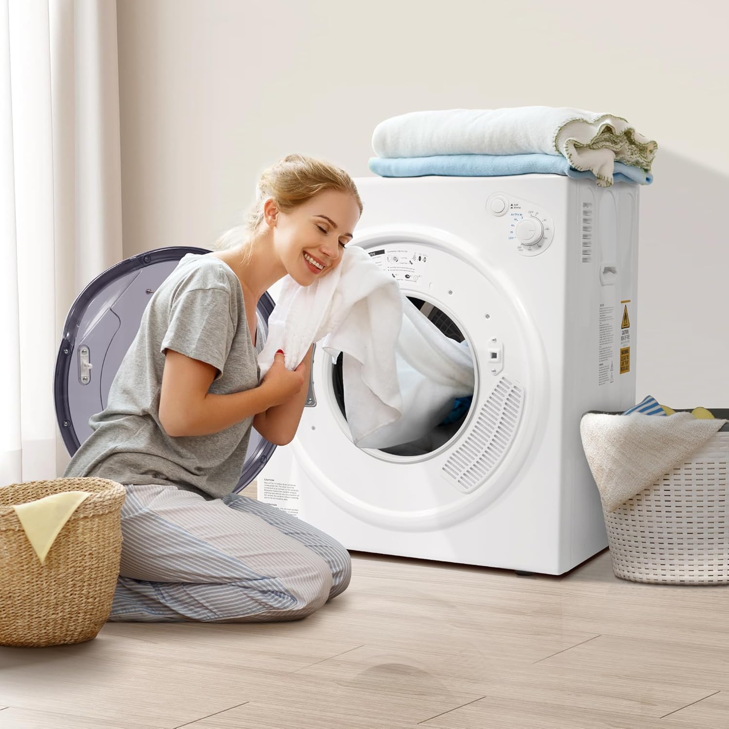 Elevon Portable Clothes Dryer 1350W, Compact Dryer for laundry with 5 Drying Modes, 2.6 Cu.ft Front Load Dryer Machine, Stainless Steel Tub for Small Space, RVs, Overheat Protection, Black & White