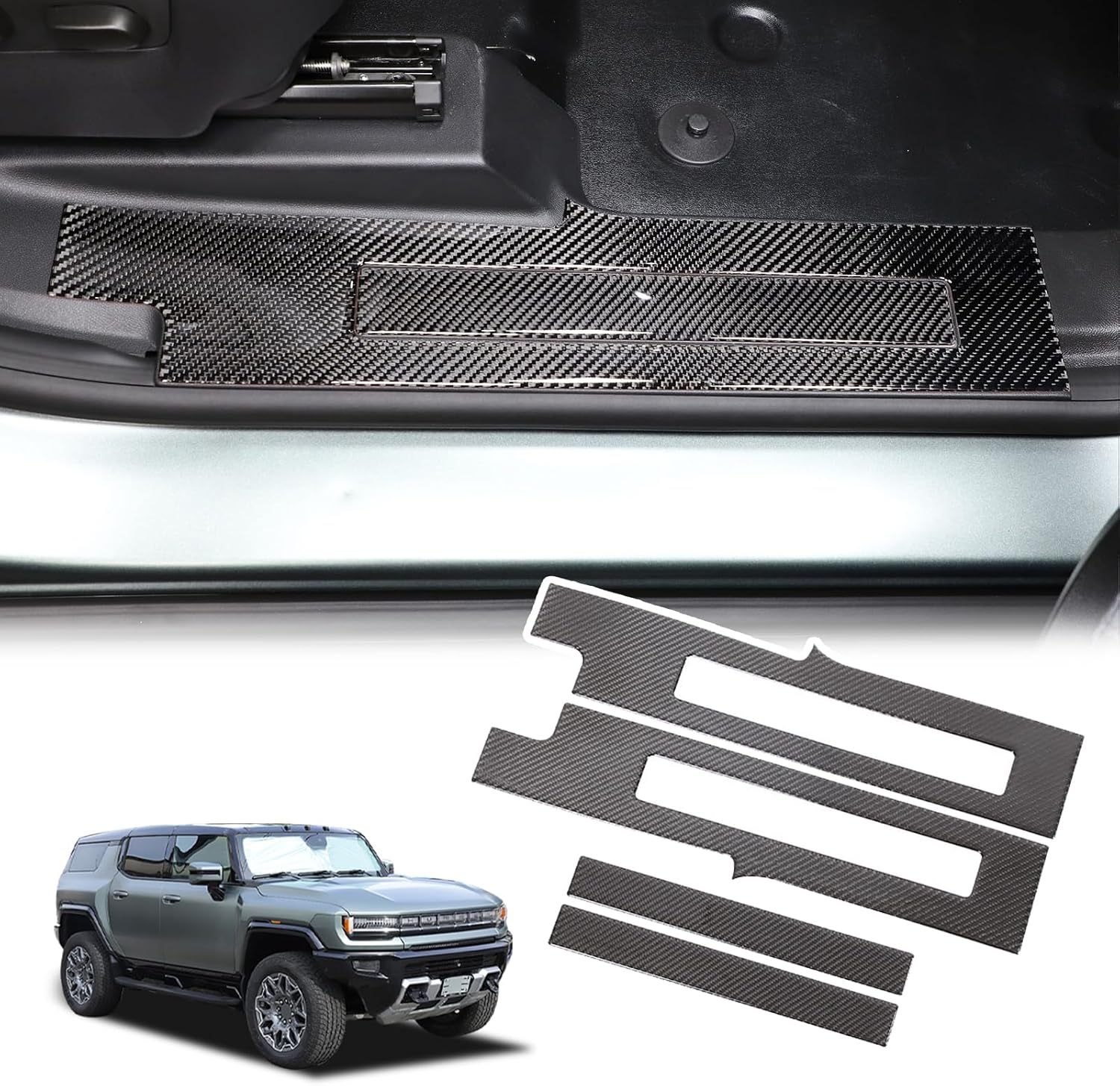 Car Door Sill Protector for Hummer EV SUV Pickup Accessories Soft Carbon Fiber Door Entry Guard Door Sill Scuff Plate Stickers Sticker Decoration Compatible with Hummer EV 2022-2024 2025 2026 (Black)
