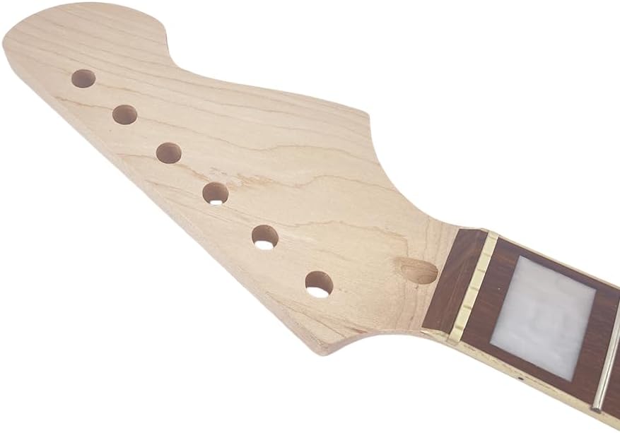 Baritone Electric Guitar Neck, 22 Frets 30 Inch Scale, Maple Wood with Rosewood Fretboard, White Block Inlay & Black Back Line, Unfinished, 42mm Nut