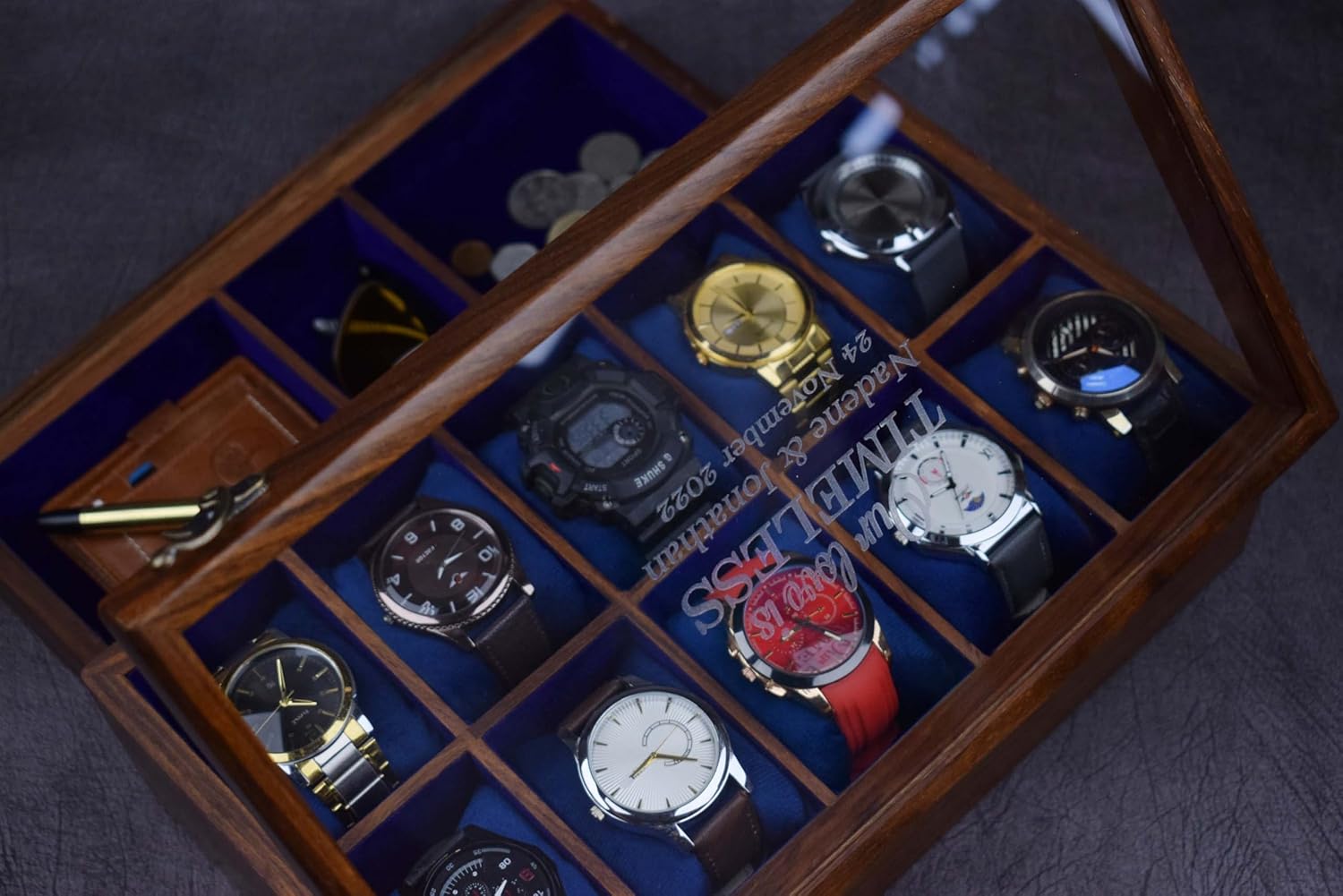 10 Drawer Indian Rosewood Superior Vintage Quality Wooden Mens Watch Display Box Case Organizer Holder | Luxury Timepiece Storage Case | Drawer for wallet, Cufflinks and other Accessories.