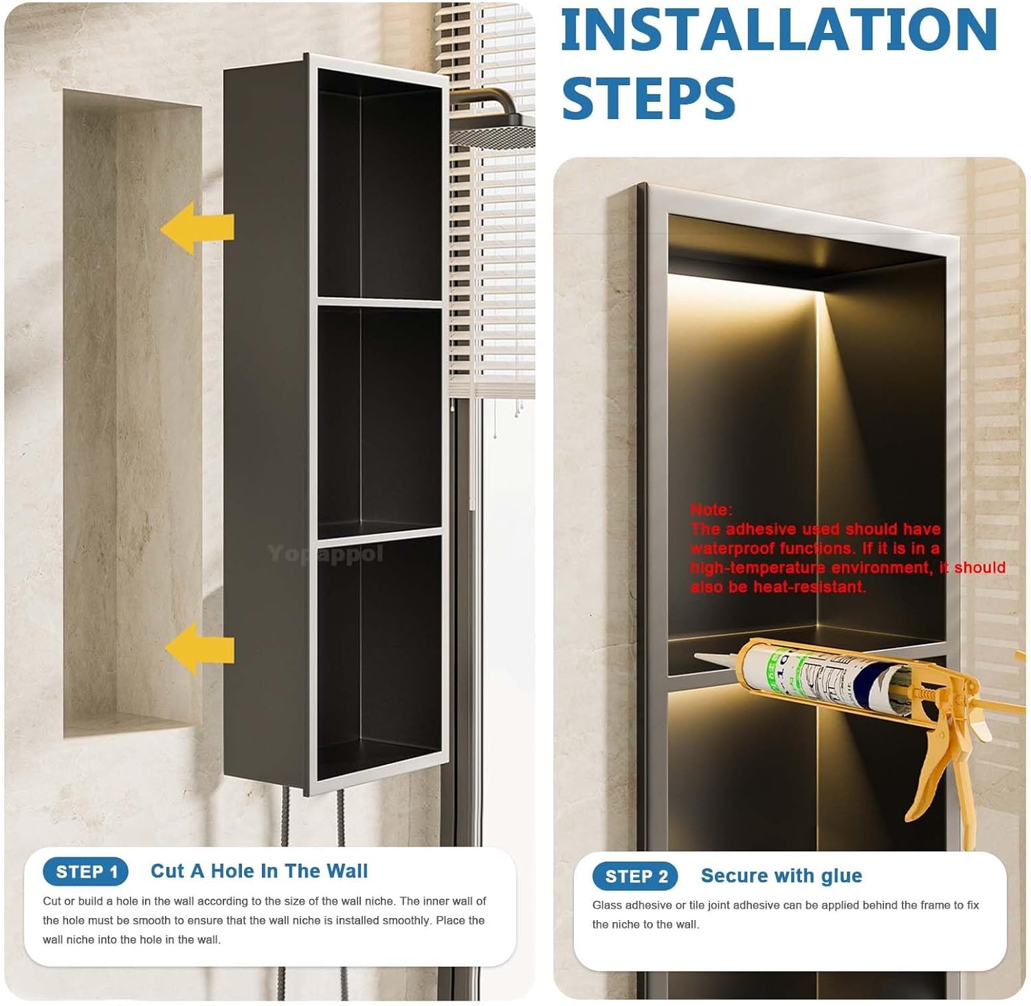 Shower Recessed Shelf 304 Stainless Steel, Waterproof Bathroom Niche Tile Ready Organizer Shelf, Wall Mount Bathroom Shower Storage(90cmx28cmx12.5cm)