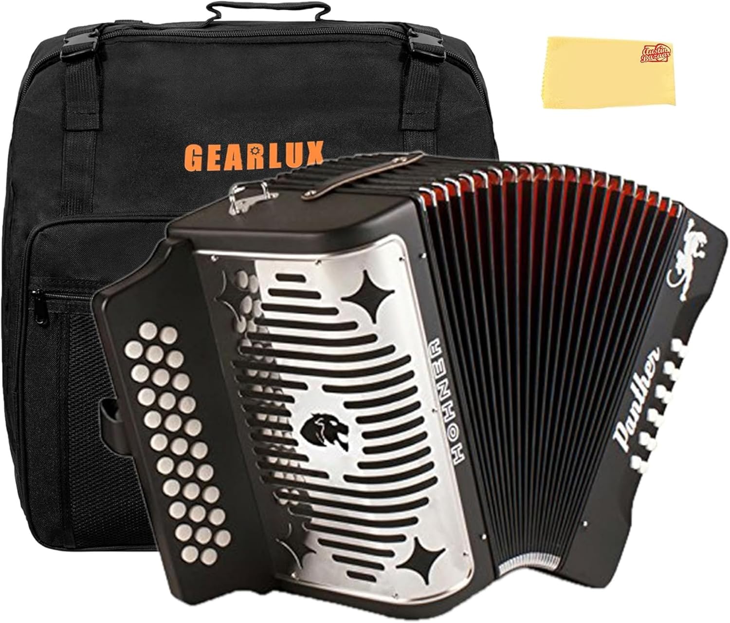 Hohner Panther Diatonic Accordion - Keys G/C/F Bundle with Gig Bag and Austin Bazaar Polishing Cloth