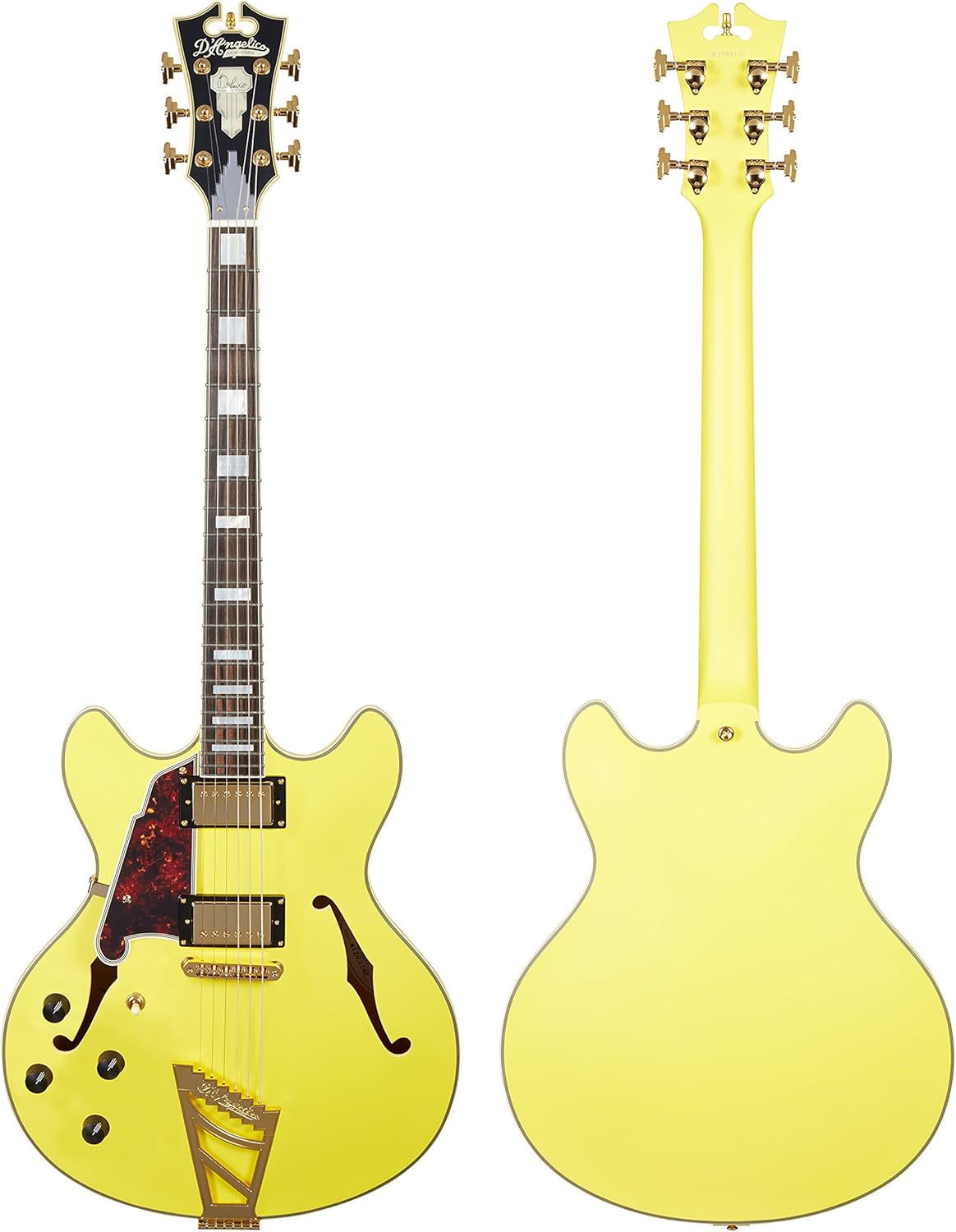 D'Angelico Deluxe DC Semi-Hollow Lefty Electric Guitar w/ Stairstep Tailpiece - Matte Electric Yellow