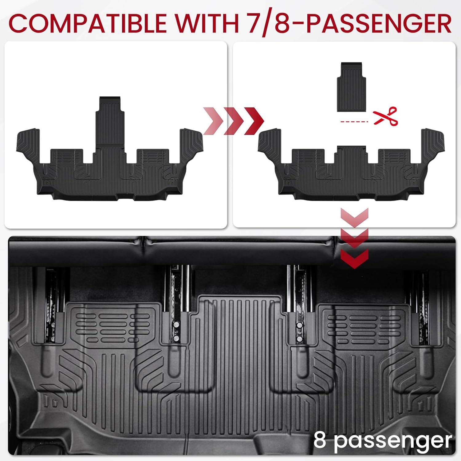 Floor Mats Cargo Mat Backrest Mats Trunk Lower Storage Mat for 2019-2025 Subaru Ascent Accessories, All-Weather TPE Trunk Mat Cargo Liner Door Sill Protector(Floor Mats+2-in-1 Cargo Mat)