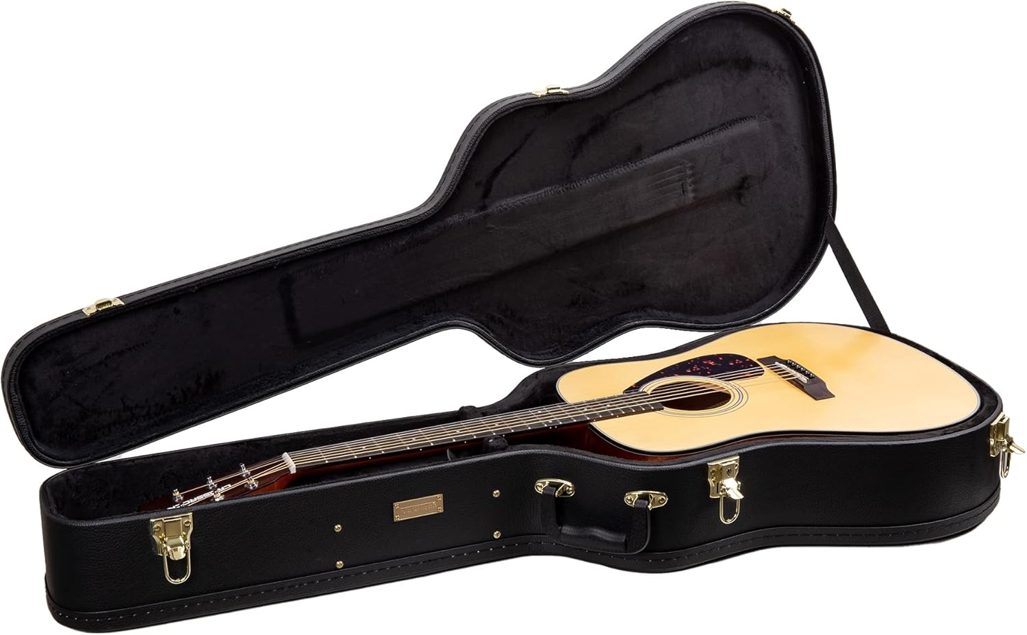 Crossrock Acoustic Guitar Bundle, Spruce Solid Top Dreadnought Guitar with Hard Case and Backpack for Student(CRAG-DF300BK-B)