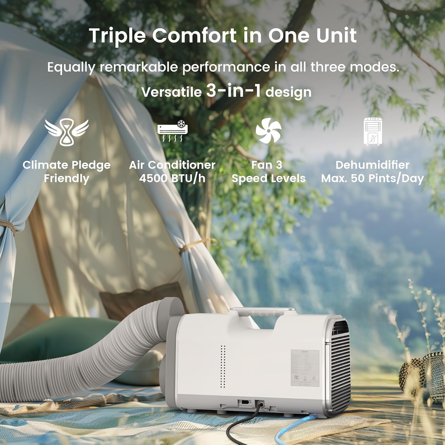 Waykar 4500 BTU Tent Air Conditioner - Portable Air Conditioner with Cooling, Dehumidifying & Fan Functions, Covers Up to 130 Sq. Ft., Ideal for Tents, Camping & RVs, Remote Control, AC Powered