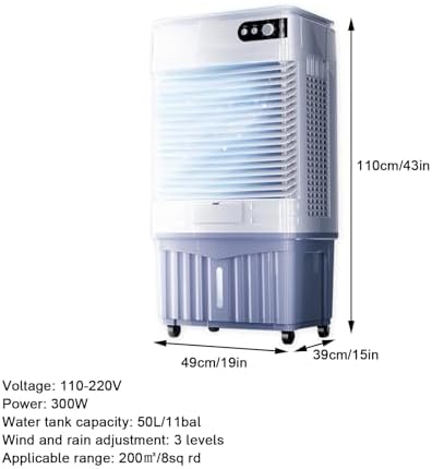 Portable Air Conditioners, Room Cooling 4-in-1, 120° Air Supply, Large Capacity Water Tank, Whole House Cooling, Quiet Operation, for Home, Office(110x49x39cm/43x19x15)