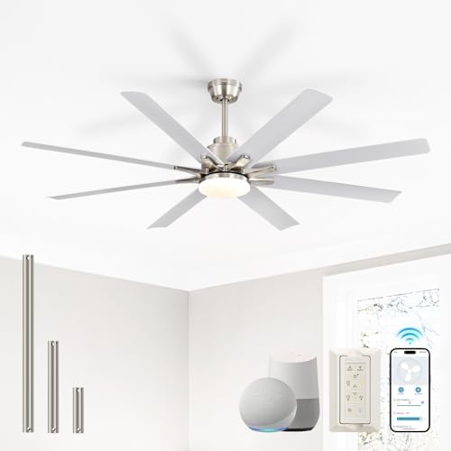 Sofucor Smart Ceiling Fan with Light, 52'' White Indoor/Outdoor Ceiling Fans with Remote Control, Work with Alexa/Google, Reversible DC Motor, ABS 8 Blades Ceiling Fans for Bedroom Living Room Patio