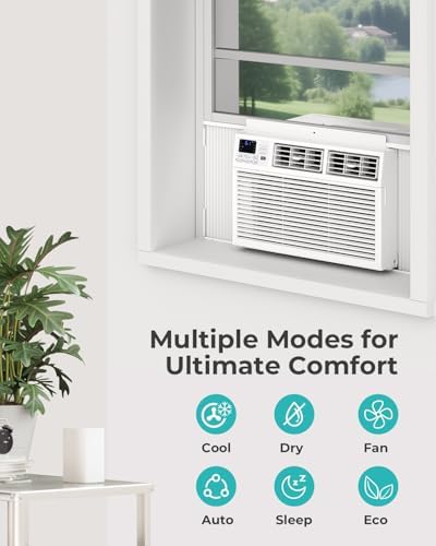 Window AC Unit, 10000 BTU Window Air Conditioner, Cool Rooms up to 450 Sq.Ft., 6-in-1 Modes,24H Timer, Energy Saving, Remote Control, Perfect for Bedroom, Apartment, Living Room, Office
