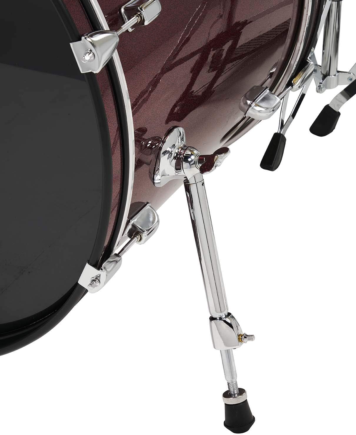Pacific Drums Center Stage Complete Drumkit, 5 Drum Set, Ruby Red Sparkle, 7x10, 8x12, 14x16 Floor, 16x22 Kick, 5x14 Snare (PDCE2215KTRR)