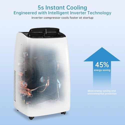 14,000 BTU Portable Air Conditioner with Heater, 4 in 1 AC Unit for Living Room with Cooling, Dehumidifier & Fan, Quiet Mobile AC with Remote Control, Cooling & Heating for Rooms Up to 750 Sq.Ft