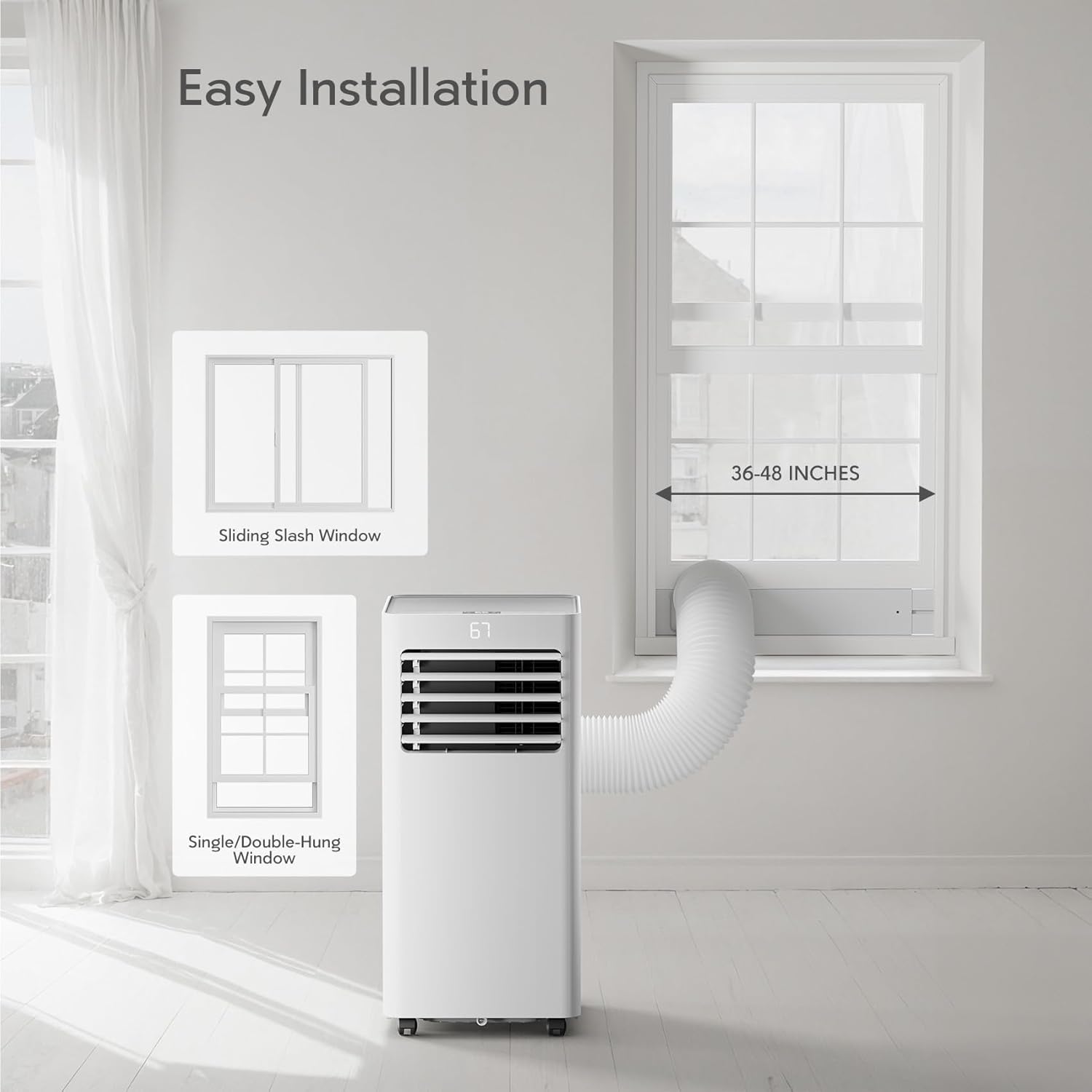 10,000BTU Portable Air Conditioner with Remote Control: Cools up to 450 Sq.Ft, 3-in-1 Portable AC Unit for Rooms, Complete with Installation Kit