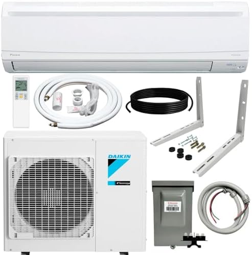 Daikin 15,000 Btu 20 SEER2 LV Series Ductless Mini-Split Wall Mount Heat Pump Air Conditioner with 15' Installation Kit, Wall Bracket, 1/2 Electric Whip, 30A Fuse -230V
