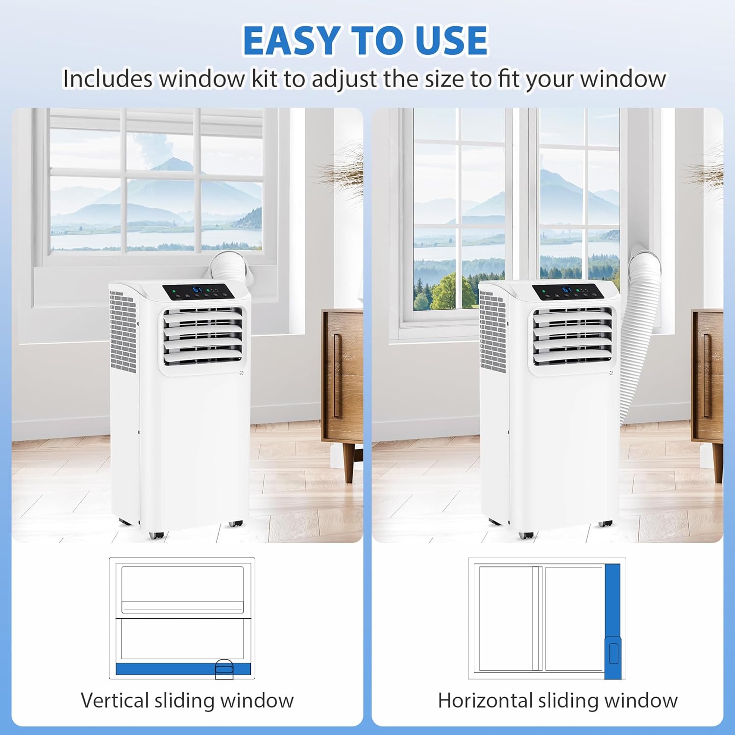 10000 BTU Portable Air Conditioners Cools up to 450 Sq. Ft 3-in-1 Poratble Ac Units for Room with Dehumidifier Fan Sleep Mode 24h Timer Remote Control and Window Installation Kit Included