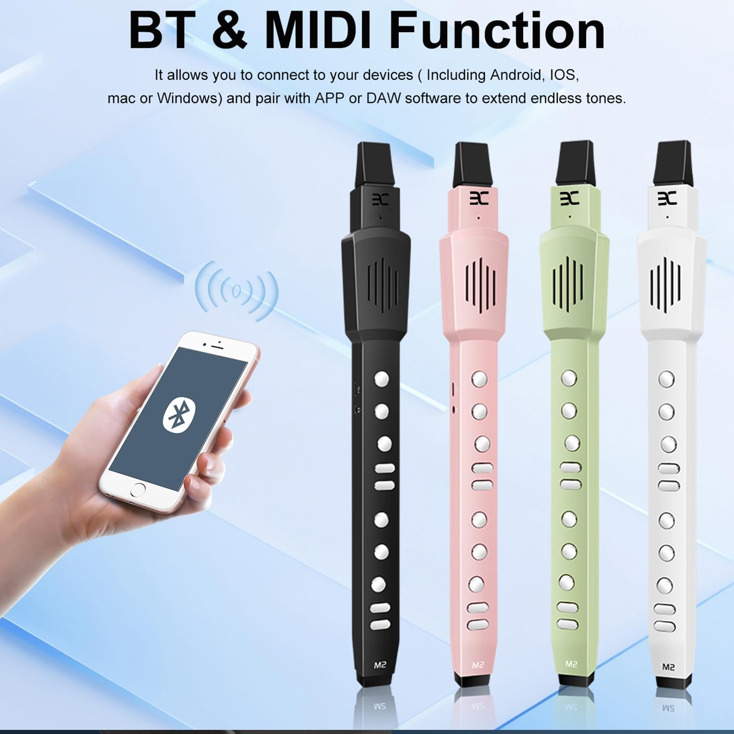 EX Electric Digital Wind Instrument, Electric Saxophone, with 12 Tones, 3 Fingering Modes, 3-Octave Range, Auto Vibrato & Transpose, Bluetooth MIDI & Rechargeable, Black