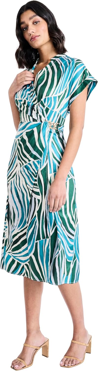 Maggy London Womens Women's Short Sleeve V-Neck Wrap Dress - Midi Length Casual Summer Dresses for Vacation