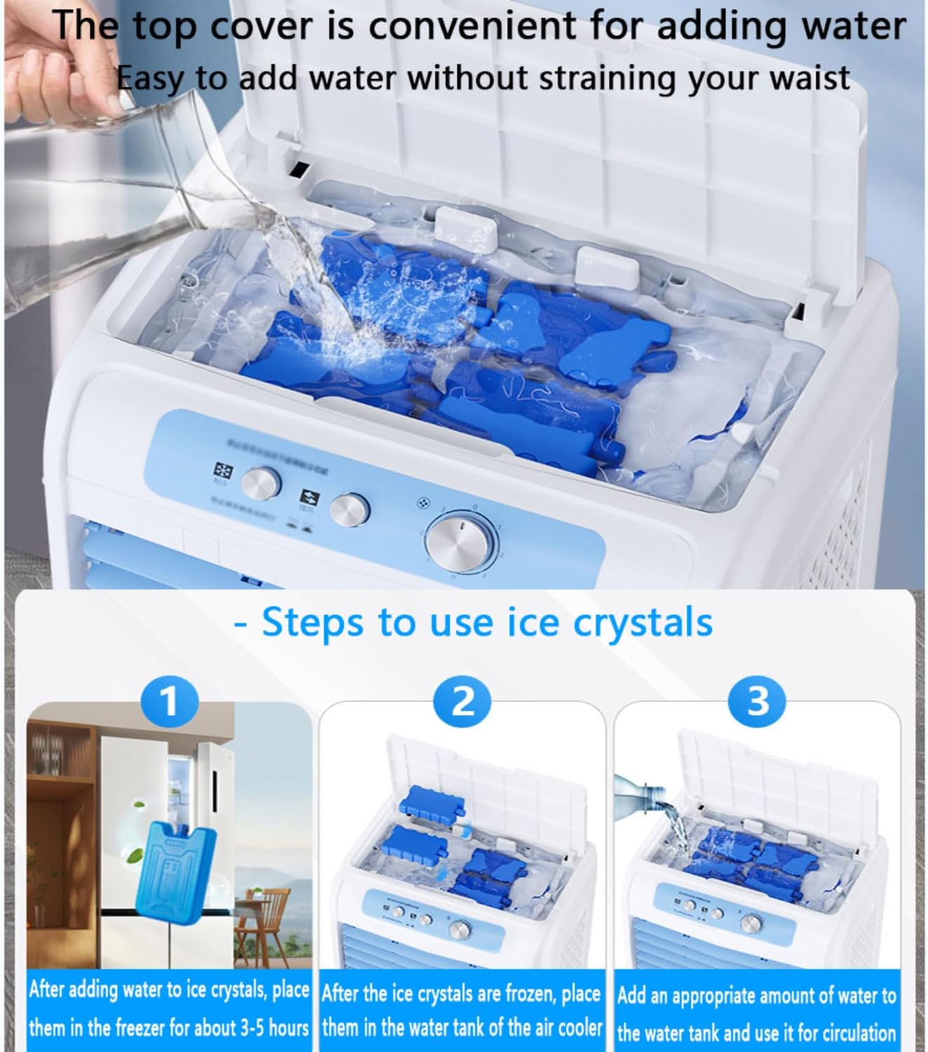 Windowless Portable Air Conditioners 3-IN-1 Evaporative Air Cooler with New Upgraded Copper Motor Cooling Fan With Extra Large Water Tank Ice Packs Cooling AC Unit for Indoor Outdoor Bedroom