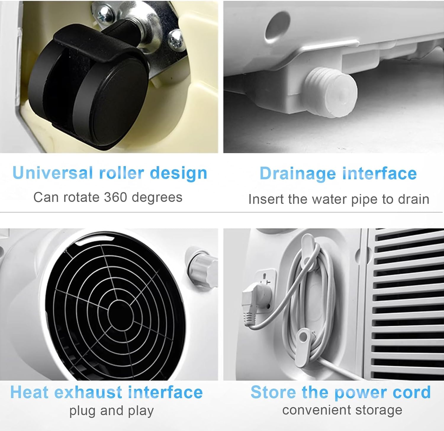 Small Portable Air Conditioner Air Cooler 3 Gears 70° Wide-Angle Air Supply Floor Air Conditioner with Universal Roller and Drain Hole for Room Bedroom Office