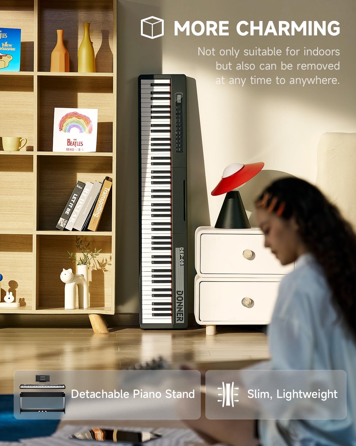 Donner Digital Piano Keyboard Velocity-Sensitive 88 Keys with Removable Piano Stand, Compact Beginner Home Electric Piano with Split Mode, LED Digital Tube for Display, and Triple Pedal DEP-08