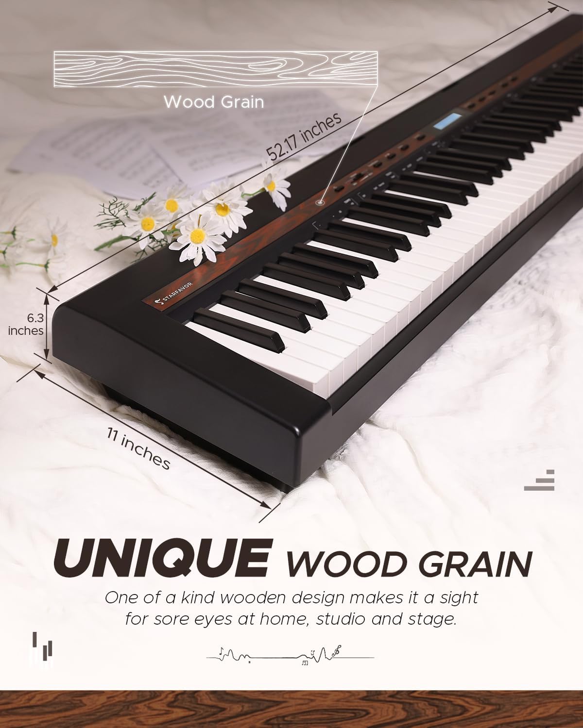 Starfavor SP-150W with Stand Digital Piano with Pedal, 88 Key Weighted Keyboard with Hammer Action,2x30W Speakers,200 Rhythms,238 Tones, Wood Grain Pattern, MIDI/USB