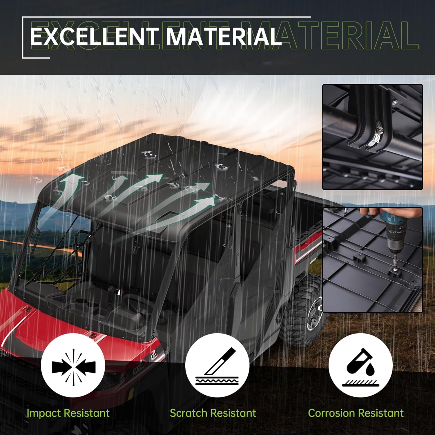 Roof Top for Ranger XP 1000 Crew, 4-Piece Combined Sport Roof Compatible with Polaris Ranger Crew XP 1000 2017-2024 Accessories Replace #2889223 Dustproof Resistant Hard Coat Poly Sun Visor