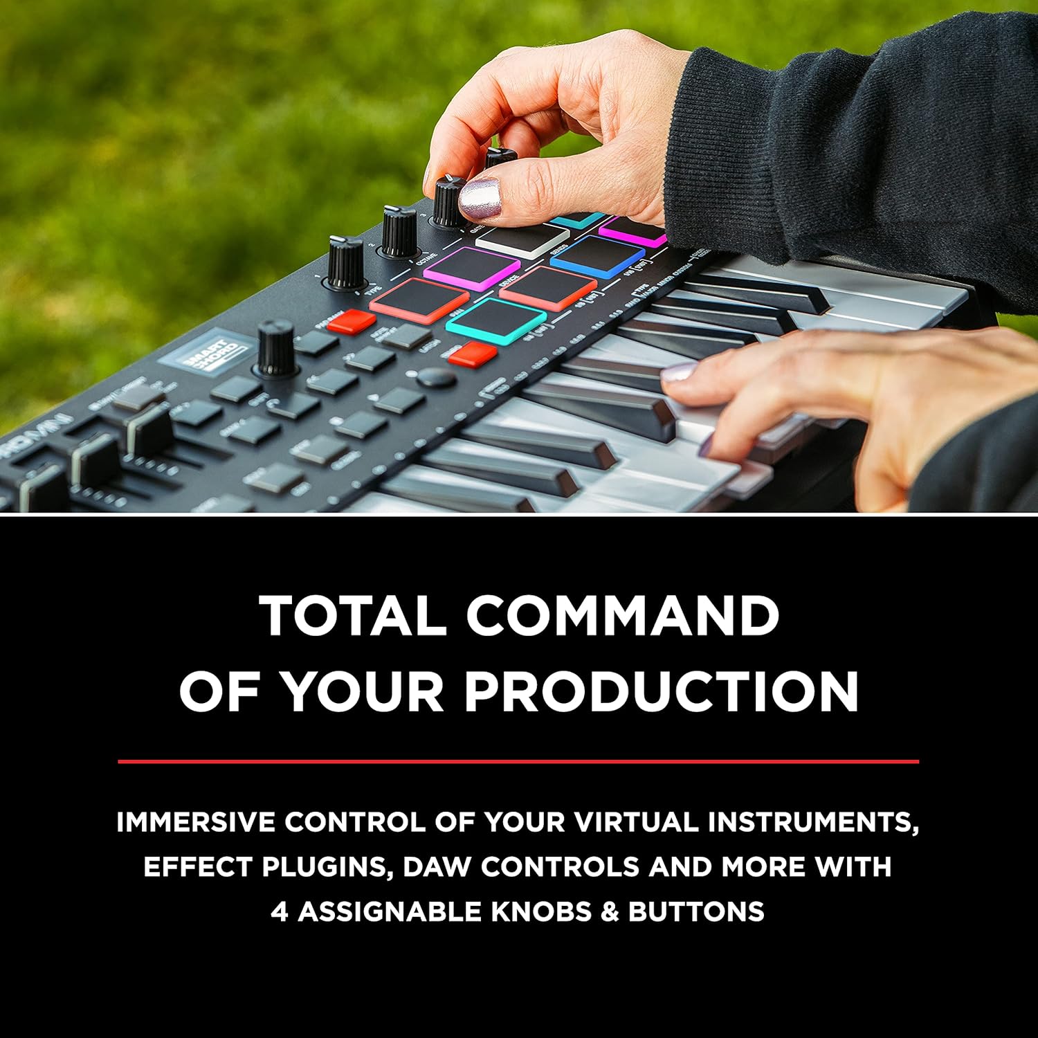 M-Audio Oxygen Pro Mini – 32 Key USB MIDI Keyboard Controller With Beat Pads, MIDI assignable Knobs & Yamaha FC5 Compact Sustain Pedal for Portable Keyboards, black