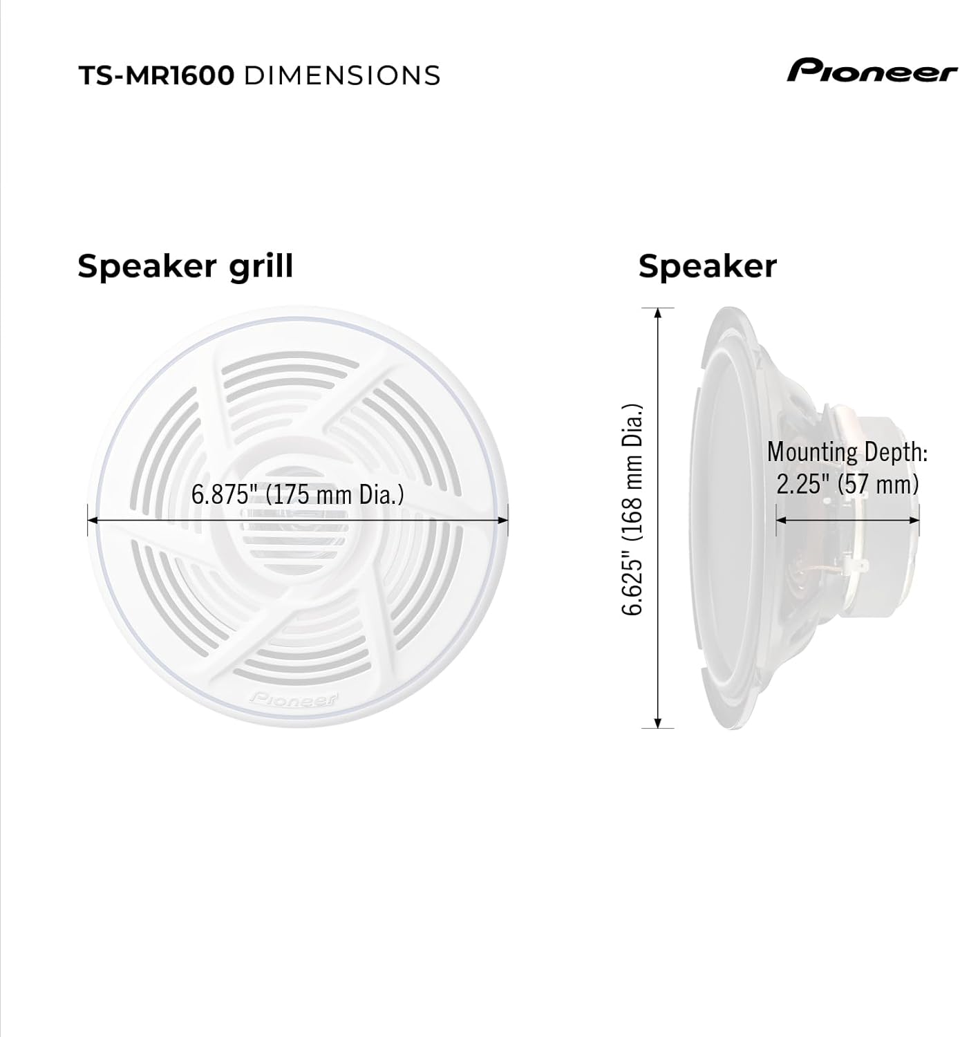 Pioneer TS-MR1600 6.5” Speakers (Pair) – 100W Max, Water-Resistant + UV-Protected, Built for Boats, UTV, ATV, SXS, Outdoor, Marine, All Purpose Speakers