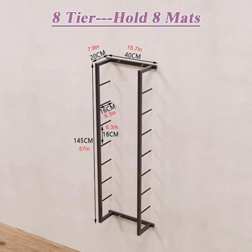 Yoga Mat Storage Stand,Yoga Mat Holder,Pack of 2 Yoga Mat Rack Holder, Foam Roller & Exercise Mats Storage Rack Wall Mount, Workout Room/Home/Gym/School/Kindergarten , Black 2 Pcs-145cm/57in Tall