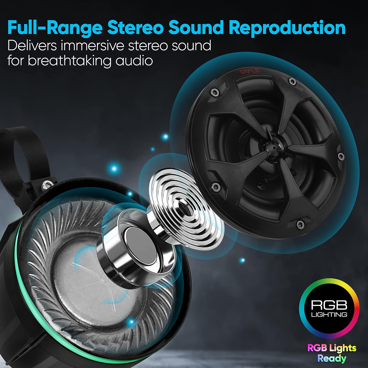 PyleUsa Waterproof Off-Road Speakers with Amplifier 4 Inch 800W 4-Channel Marine Grade Wakeboard Tower System w/ RGB Lights,Remote, Full Range Outdoor Audio Stereo Speaker for ATV,UTV,Quad, Jeep, Boat