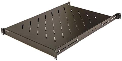Navepoint 1U 19-Inch Fixed 4-Post Rack Mount Server Shelf with Adjustable Depth from 18-34 Inch Black