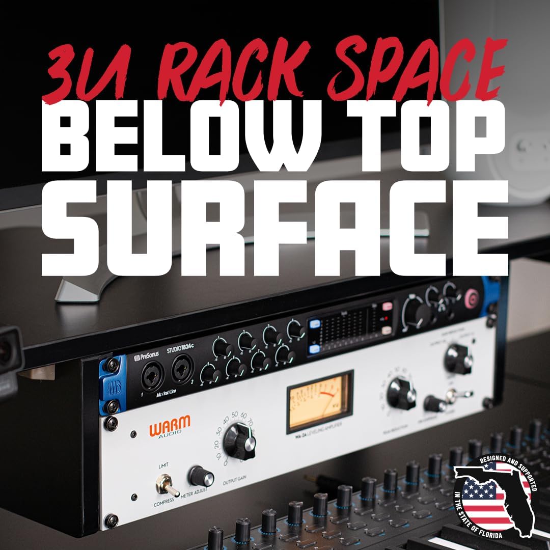 Gator Frameworks Content Creator Series Studio Desk Workstation with (3U) Rack Shelf and Sliding Keyboard Tray, Black Finish (GFW-DESK-MAIN)