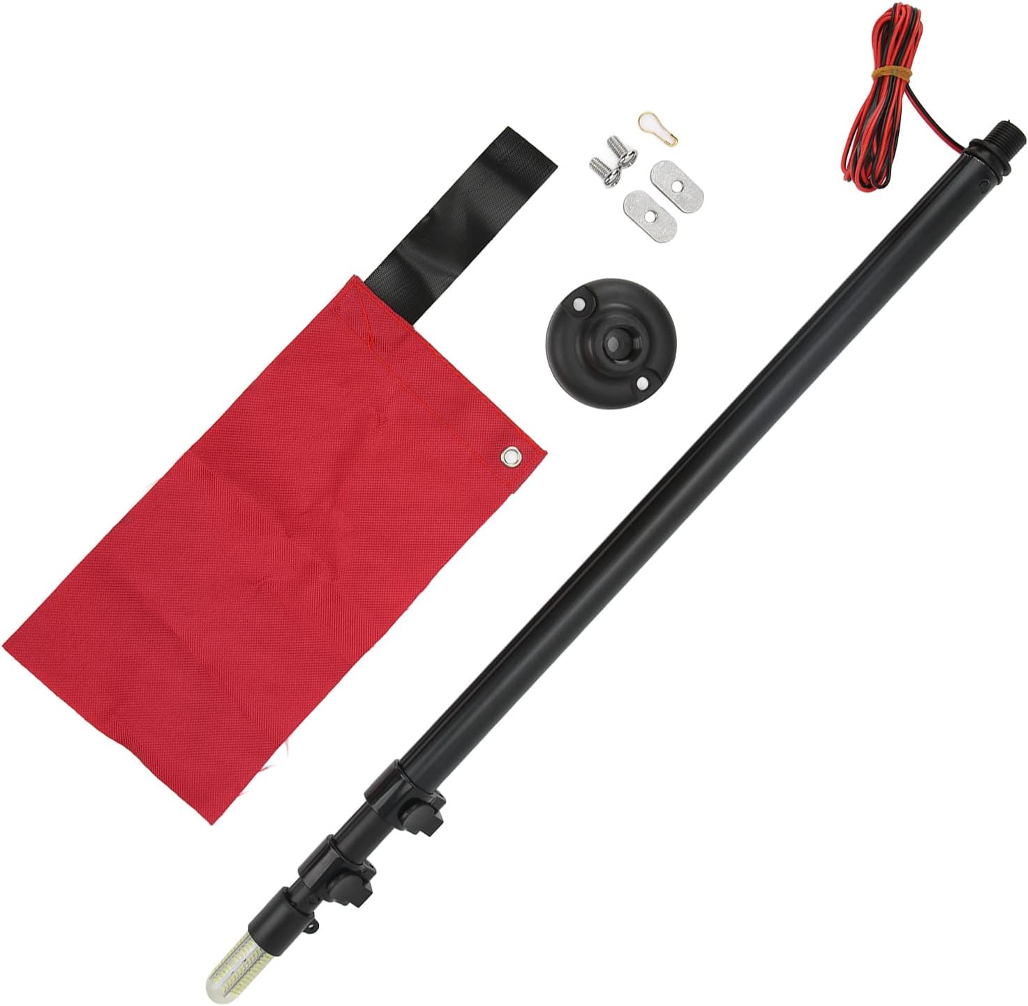 Kayak Flag with Light, Lightweight Safety Canoeing Flag Light Set, Nylon Aluminum Alloy 19W Retractable Fishing Kayak Accessories for Kayaking, Rowing and Other Sports