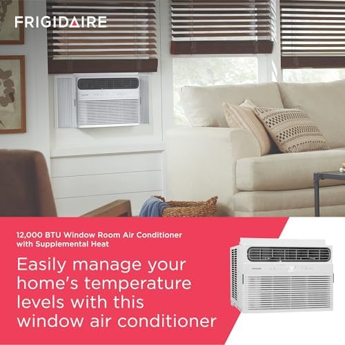 Frigidaire 12,000 BTU Window Air Conditioner with Supplemental Heat, Cools & Heats Up to 550 Sq. Ft., Remote Control, Quiet Operation, Eco Mode, 3 Fan Speeds, White